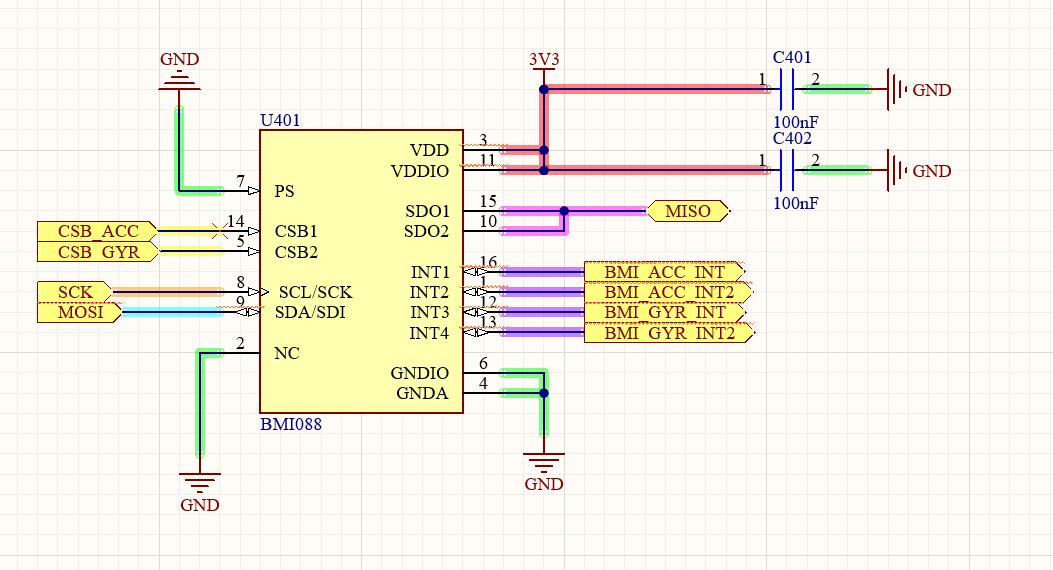 BMI088 inertial measurement unit schematic for the MASA airbrakes system
